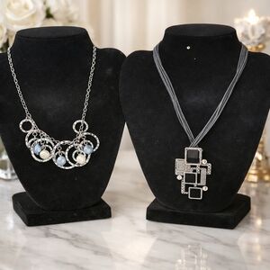 Lia Sophia Silver and Blue Circle Necklace & Black &Silver On Rope Necklaces(2)